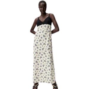 NWOT ZARA Black ivory crochet floral satin maxi dress